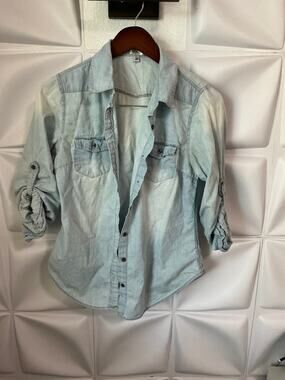 Noble U Los Angeles Blue Chambray Long Sleeve Button Down Shirt Size Large